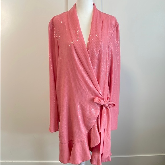 EUC Vineet Bahl Sequins Pink Wrap Dress - Picture 1 of 9